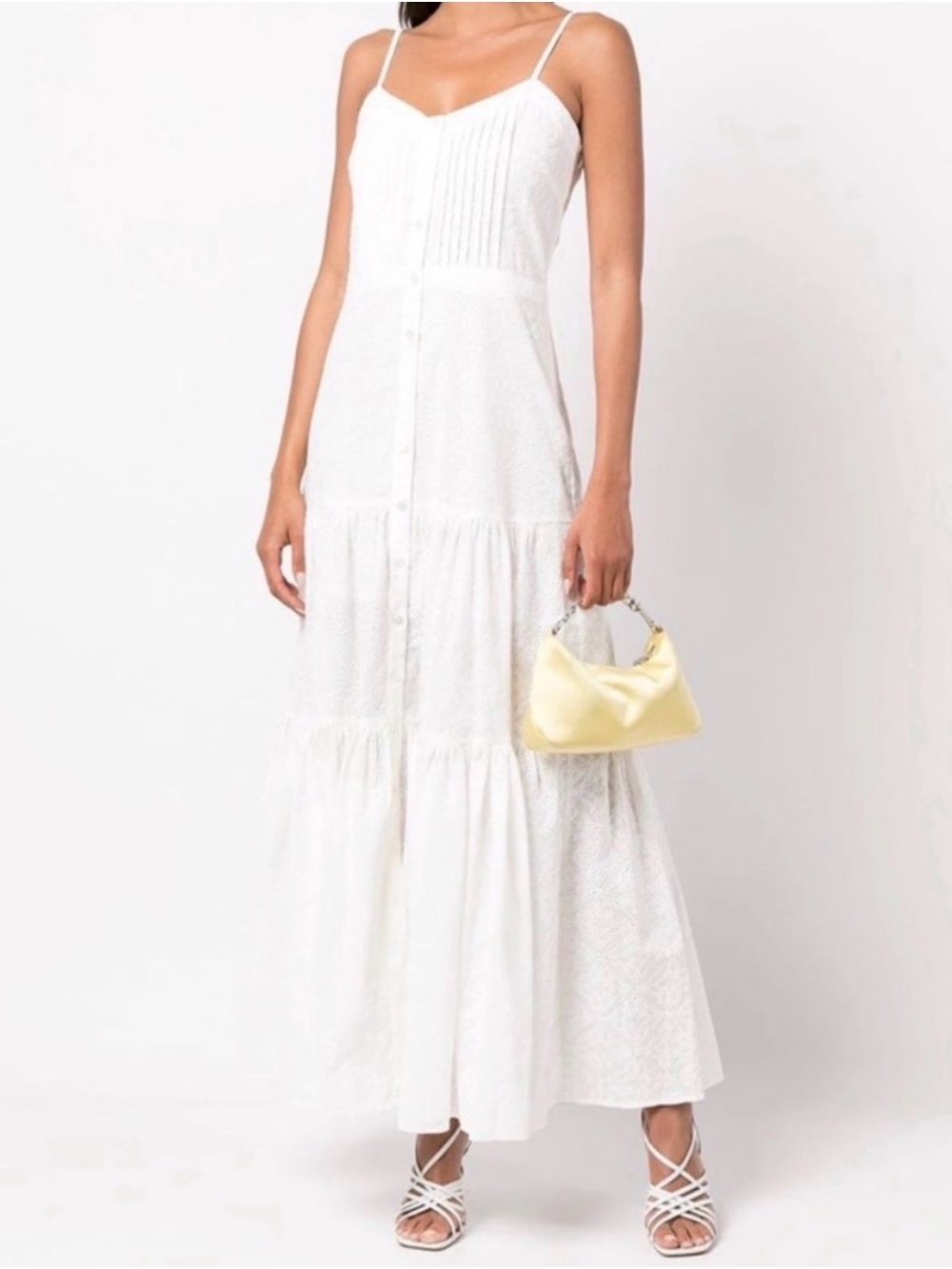 Veronica Beard Alondra Size L Eyelet Embroidered Cotton Tiered Maxi